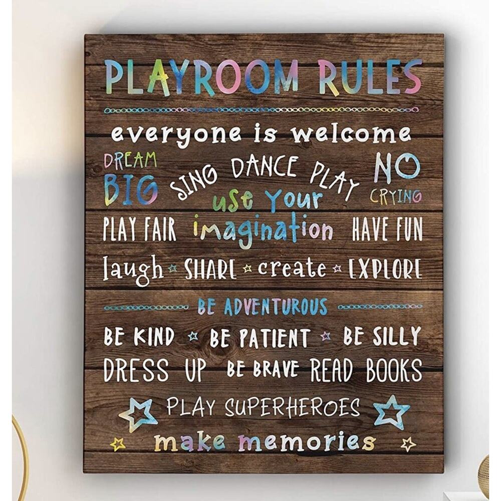Playroom Rules Sign Board Wall Decor Canvas Art for Classroom or Playroom 11x14”